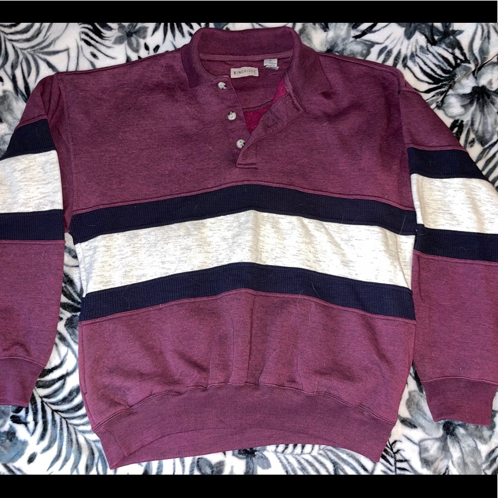 Purple and White collared sweatshirt